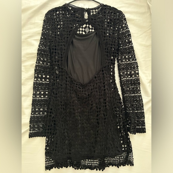 NWT Topshop black crochet lace slip dress long sleeve size 6 - Picture 7 of 7